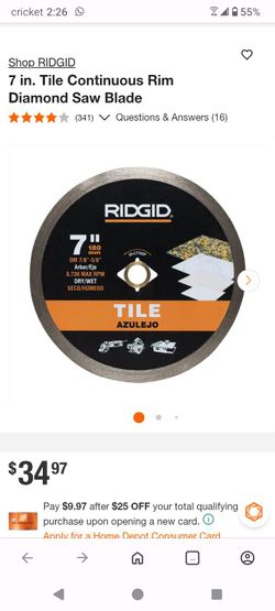 Ridgid 7 in. Tile Continuous Rim Diamond Saw Blade