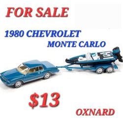JOHNNY LIGHTNING 1980 CHEVY MONTE CARLO w/ BASS BOAT TRAILER 1/64