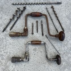 Two Vintage Hand Drills with Auger Bits