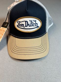 Von Dutch Trucker Hat Snapback Navy Tan White Embroidered Logo Mesh Cap NWT OSFA