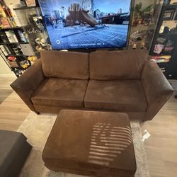 Brown Suede Couch Sofa w/ Ottoman 88x38 + 24x36 Ottoman