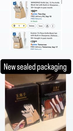 Knife Set, 15 Pcs Knife Block Set with Built-in Sharpener, High Carbon Stainless Steel Kitchen Knives, Japanese Stainless Steel Knives, Home Essential