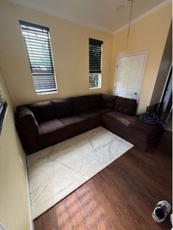 Large Brown L-Shaped Sectional Sofa with Chaise – Great Condition