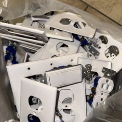 Bulk Very Good Condition Switches , outlets and wall plates  one , two and 3 gang covers , around 109