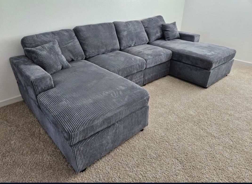 ✅️✅️4 pc corduroy fabric sectional sofa with double chaise ✅️✅️