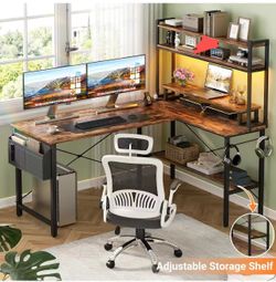 ❤️‍🔥 L Shaped Gaming Desk with Power Outlets & LED Light $90