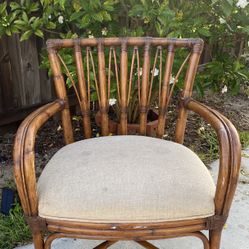 Wooden Wicker Chair With Cushion  On Rollers 