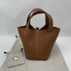 Hermes Taurillon Clemence Picotin Lock 18  Beton Handbag