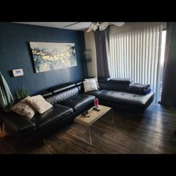 Black Leather Sectional Sofa Couch