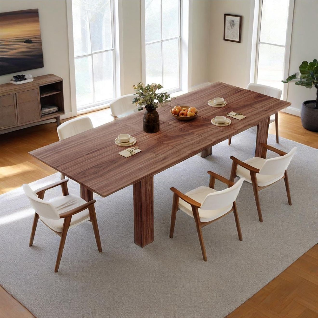 New Extendable Dining Table for 6-10 Person, 55" to 86" Modern Dining Room Table, Rectangular Kitchen Table, Brown