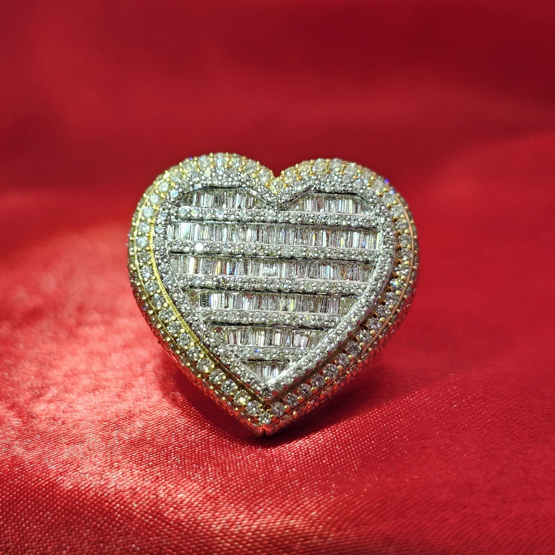 10k Yellow Gold Diamond Baguette Heart Ring 4.00 ctw