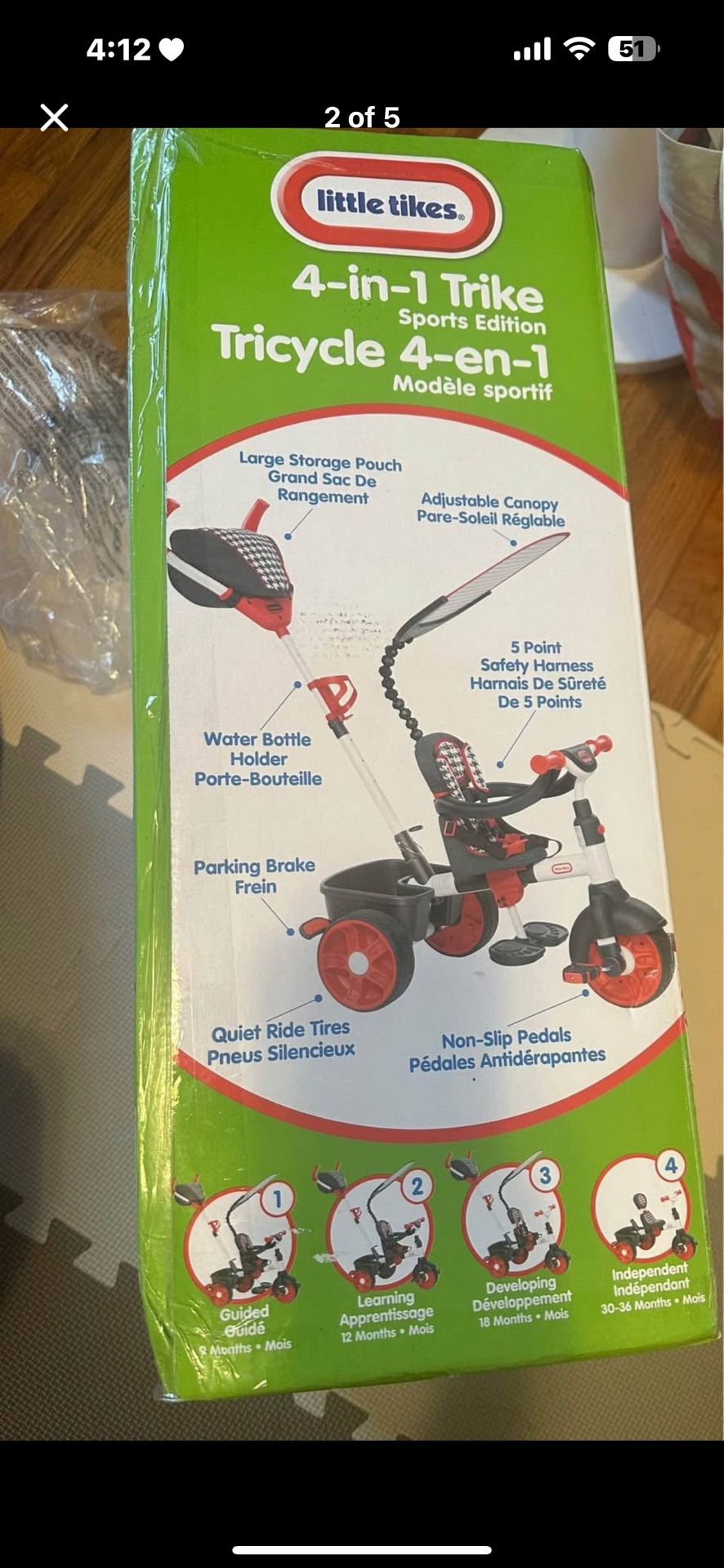 Little tike tricycle 4 in 1 for kids 1-3 years old.