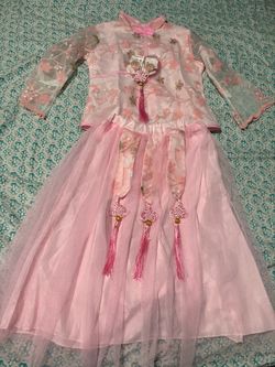 Pink Chinese Hanfu Dress with Floral Embroidery