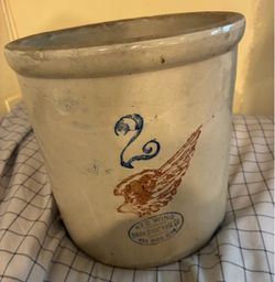Vintage heavy ceramic Redwing Crock 2 gallon VG+