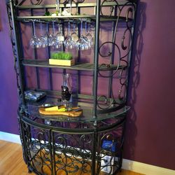 Wrought Iron Style Wine Cabinet With Glass Shelf
