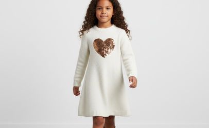 NEW Say What Girl’s Dress XL (16) White Velour Knit Sequin Heart NWT