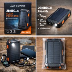 NEW – Jack of Spades 20,000mAh Solar Power Bank (Sealed)