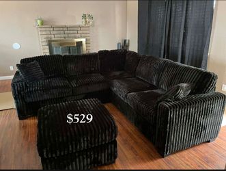 Elegant 5-Pc FurLike Jumbo Corduroy Sectional Sofa With Ottoman