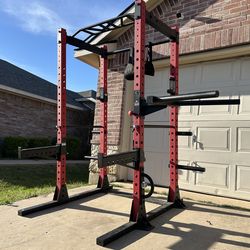 Ethos power cage with extra attachments and ethos flat bench