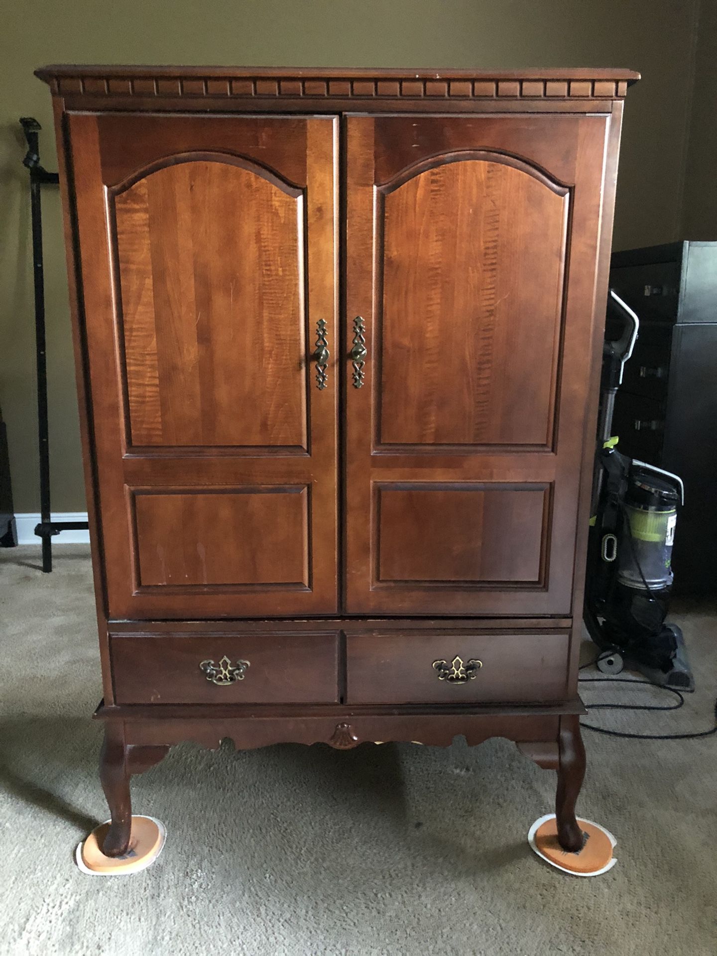 Hutch Tv Stand With Swing Away And Open Doors With 2 Drawers