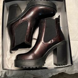 Guess Dark Maroon Chunky Heel Ankle Boots
