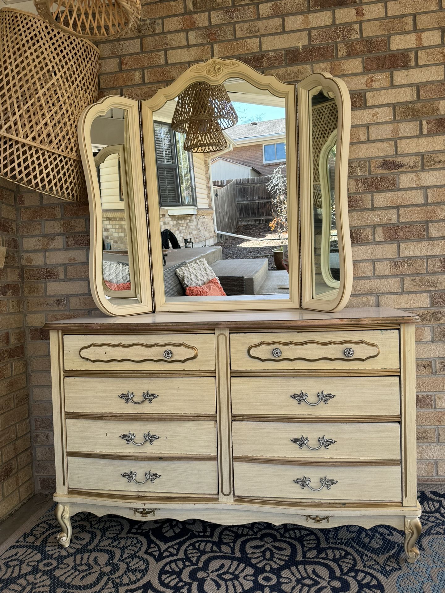 Vintage French Provincial Dresser with Mirror 