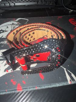 Black and Red Studded Belt with Rhinestones