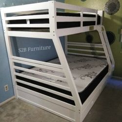 Twin Full Size White Bunkbed With Orthopedic Mattress 