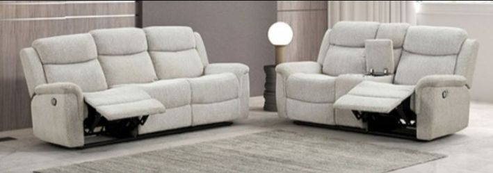 Brand New Light Grey Super Plush Reclining Sofa & Loveseat