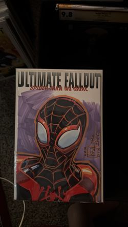 Ultimate Fallout Spider Man Full Color Sketch on comic book by Chad Hardin