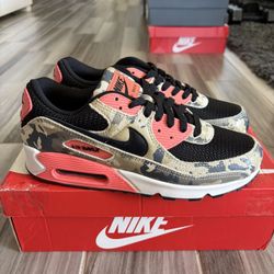 Men's Nike Air Max 90 Premium Shoes - Light Khaki Black Magic Ember - Size 9
