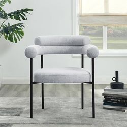 NEW GRAY 2 Boucle Dining Room Chairs Set of 2,Fabric Barrel Armchair Round Back Upholstered Chairs with Metal Legs-Cuddlewood