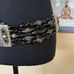 VTG Glass Beaded Silver Plated, Moroccan Boho Chic Hip Belt