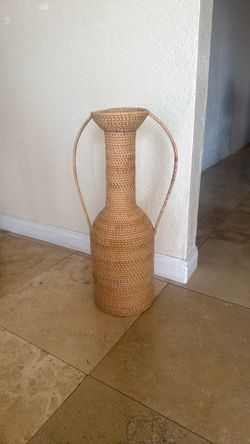 Tall Rattan Floor Vase