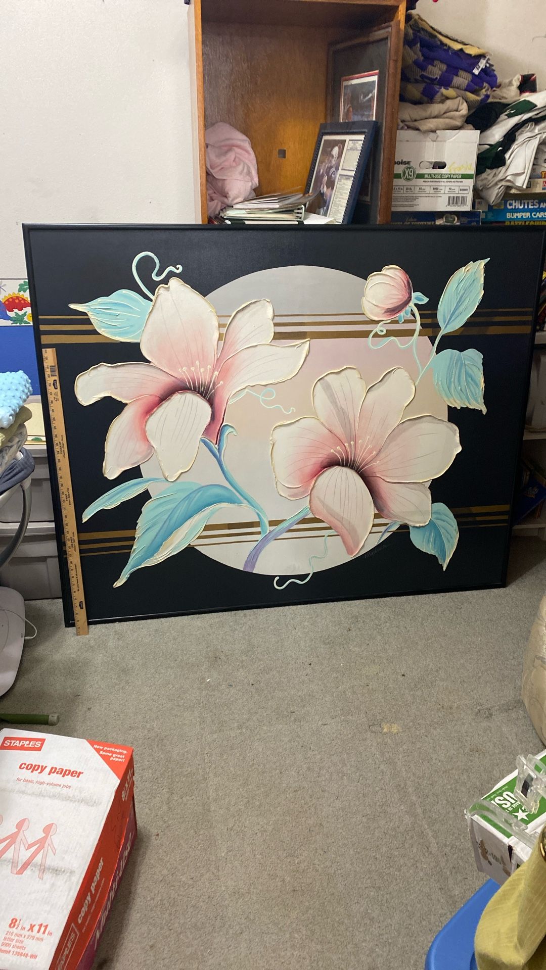 Floral Oil Painting- Black Wood Frame