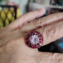 Beautiful Vintage Sterling Silver Ring ,Red and Pinkish Stone, Size 8