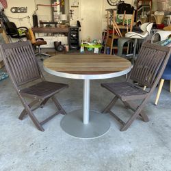 Table and Chairs Outdoor Teak Wood Aluminum Pedestal Base Furniture