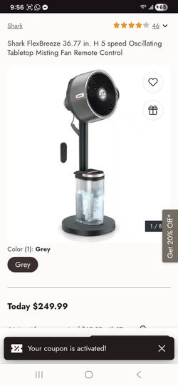 Shark FlexBreeze 36.77 in. H 5 speed Oscillating Tabletop Misting Fan Remote Control