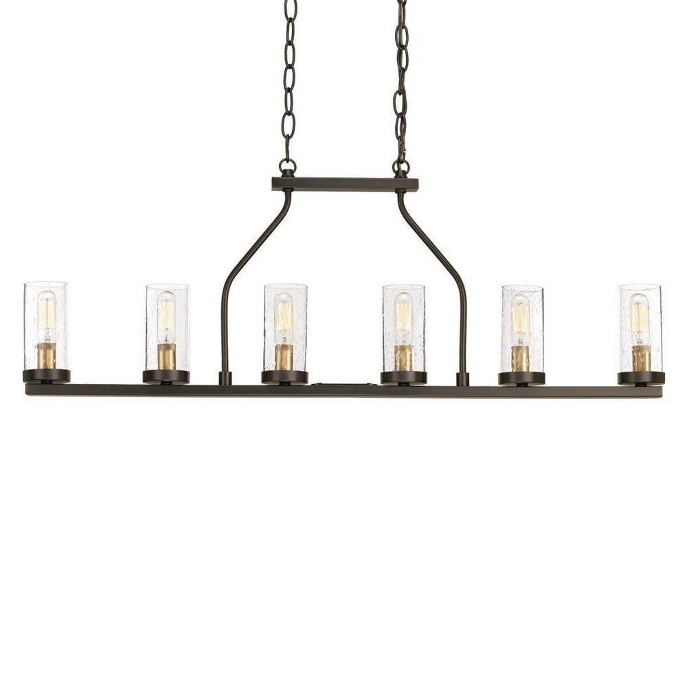 Progress Lighting Hartwell 34 in. 6-Light Antique Bronze Island Chandelier with Clear Seeded Glass and Natural Brass Accents