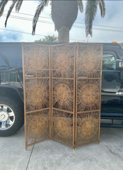 Vintage sunburst wicker room divider