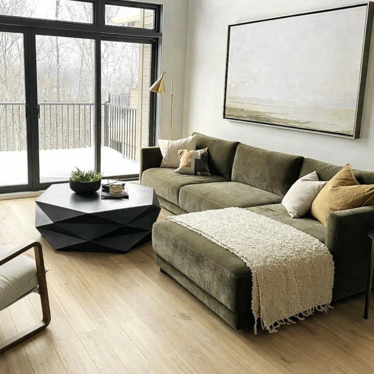 Free Delivery NEW IN-BOX Lulu + Georgia Sectional, Right Chaise, Performance Fabric “Heritage/ Vintage Olive Green” (Retail $4,000)