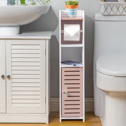 ✨ Slim Bathroom Storage Cabinet w/ Toilet Paper Holder
