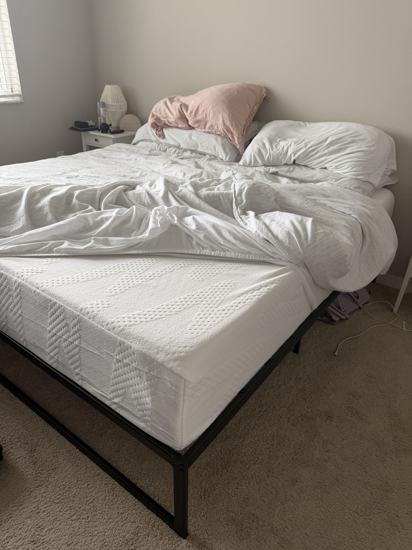King Foam Mattress And Metal Bed Frame