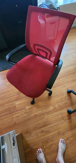 Red and Blue Mesh Office Chair with Wheels