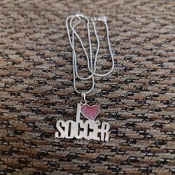 I LOVE SOCCER NECKLACE.  18" CHAIN.  NEW. PICKUP ONLY.