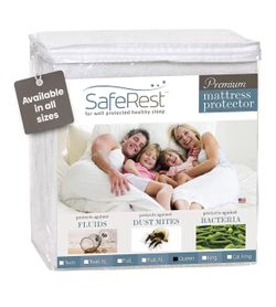 SafeRest Waterproof Queen Size Mattress Protector - Fitted with Stretchable Pockets - Machine Washable Cotton Blend Mattress Cover for Bed