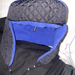 Primal Loft Lands' End Black Quilted Puffer Jacket with Blue Fleece Lining