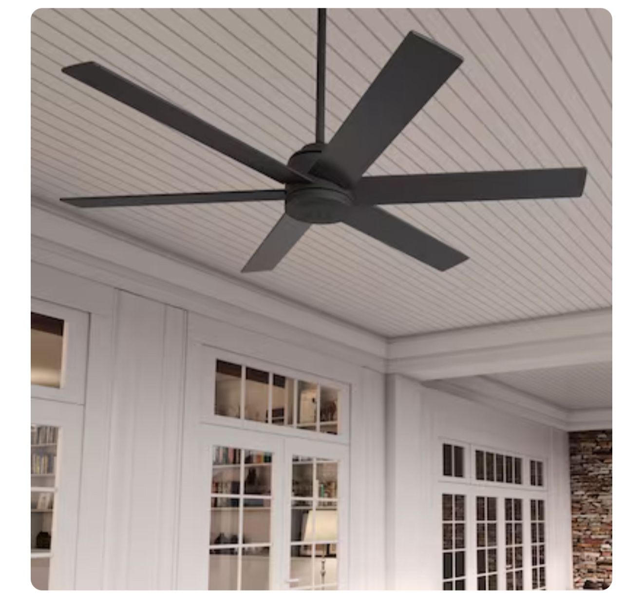 Hunter Lakeway SureSpeed 60-in Outdoor Matte Black with Matte Black Blades Ceiling Fan Without Light - Remote Included ( 6 -Blade ) Item # | Mo