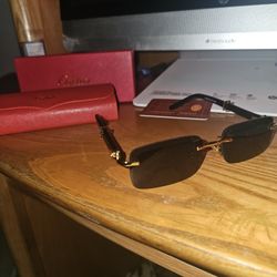 Cartier Black Horn Sunglasses, Gold Detail, Blackout Lens CT0049O-001