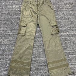 Vintage Express Silky Green Cargo Pants Women’s Sz 2 Embroidered M7